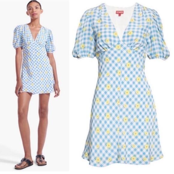 Staud Blue Gingham Daisy Milla Mini Dress Sz.8 NWT - Picture 3 of 14